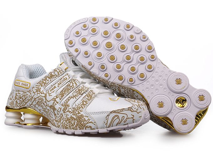 Womens Nike Shox Nz Mesh Up Shoes White Golden - Click Image to Close